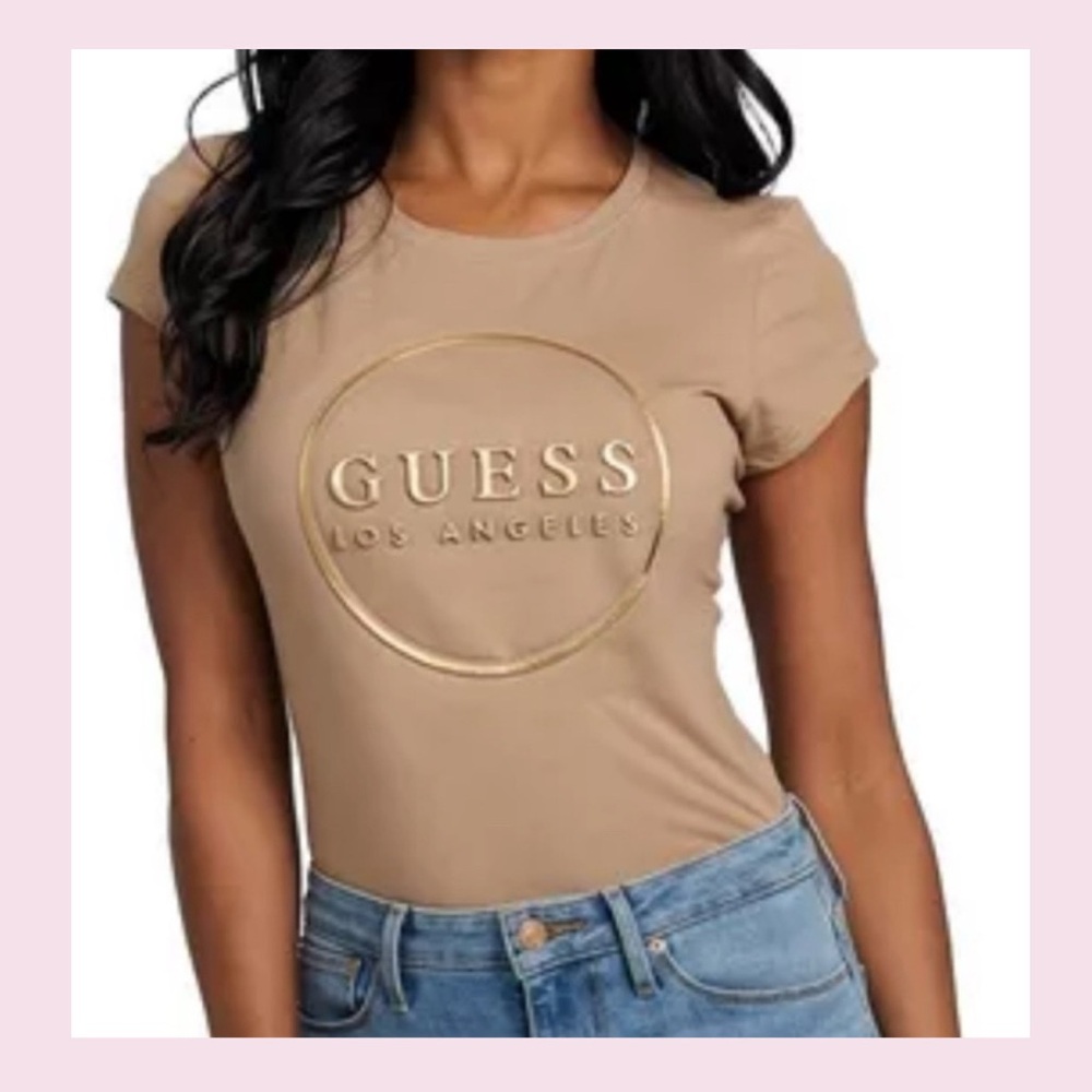 EUC / Guess Tan Fitted Cap Sleeve T-Shirt / Size XS ✨